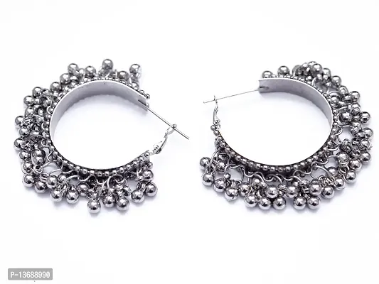 Silver Oxidised Cirlular Earrings-thumb3