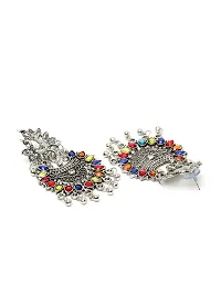 Ibtida Silver and Multi-colour Oxidised Chandbali Earrings-thumb2