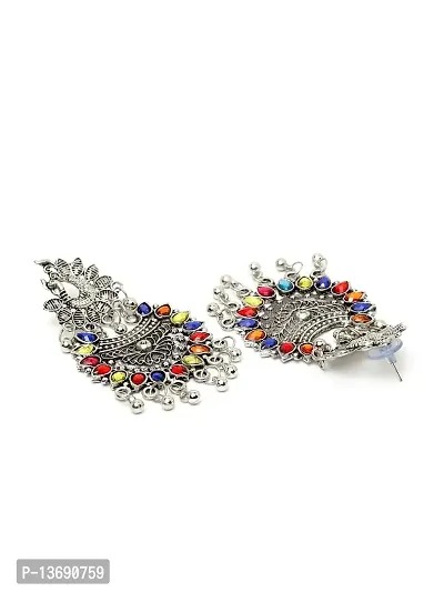 Ibtida Silver and Multi-colour Oxidised Chandbali Earrings-thumb3