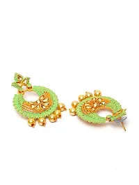 Ibtida Green and Gold Beaded Handcrafted Chandbali Earrings-thumb2