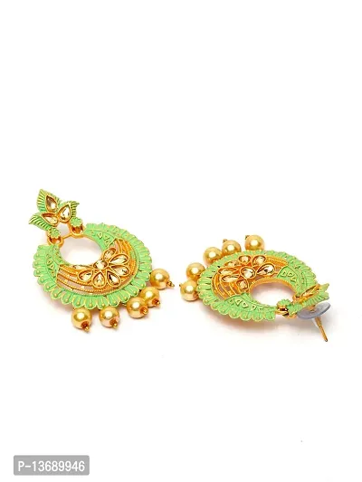 Ibtida Green and Gold Beaded Handcrafted Chandbali Earrings-thumb3