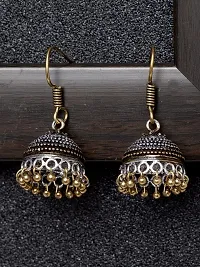 Ibtida Silver and Gold Oxidised Beaded Jhumka Earrings-thumb1