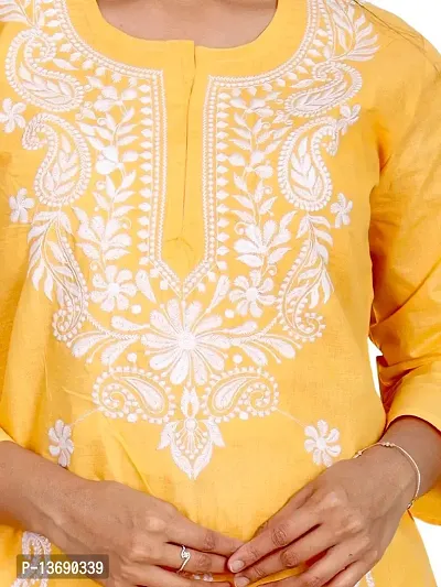 Ibtida Women Embroided Kurta Cotton (Yellow)-thumb4