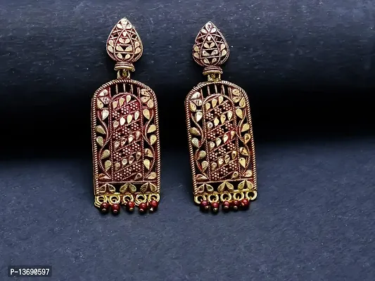 Gold-Toned & Red Studs Drop Earrings-thumb2