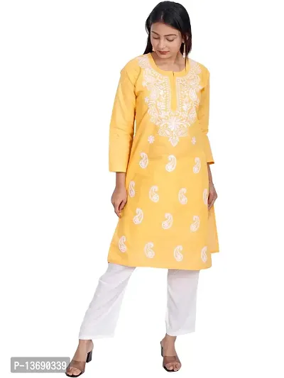 Ibtida Women Embroided Kurta Cotton (Yellow)-thumb0