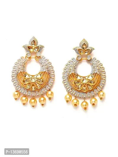 Ibtida Grey and Gold Beaded Handcrafted Chandbali Earrings