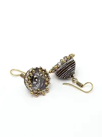 Ibtida Silver and Gold Oxidised Beaded Jhumka Earrings-thumb2