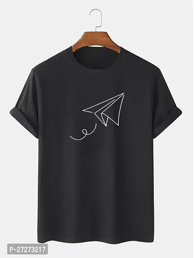 Stylish Black Cotton Blend Printed Tees For Men