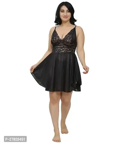 Stylish Black Polyester Babydoll Night Dress For Women