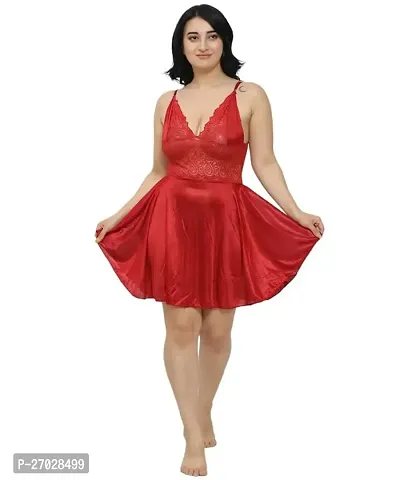 Stylish Maroon Polyester Babydoll Night Dress For Women