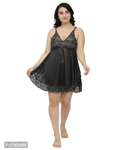 Stylish Black Polyester Babydoll Night Dress For Women-thumb0