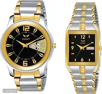 Stylish Golden Metal Analog Watch For Men Pack Of 2