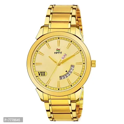 HEMT Day and Date Analog Gold Dial Men's Watch-HM-GR444-GLD-GLD