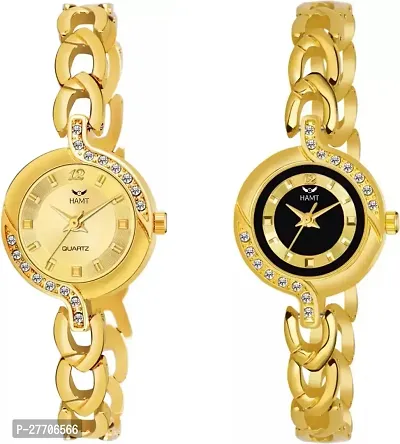 Trendy Golden Metal Analog Watches For Women Pack Of 2-thumb0