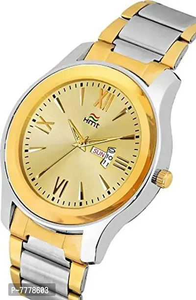 HEMT Fashion Analogue Men's Watch(Gold Dial Silver Colored Strap)-thumb2