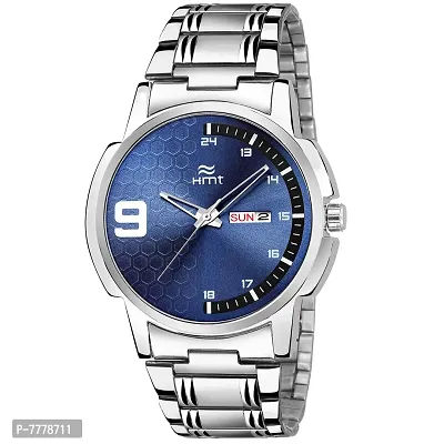 HEMT Blue Dial Day n Date Display Analog Wrist Watch -HM-GR093-BLU-SLV