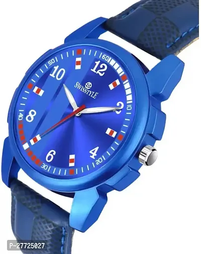 Stylish Blue Genuine Leather Analog Watch For Men