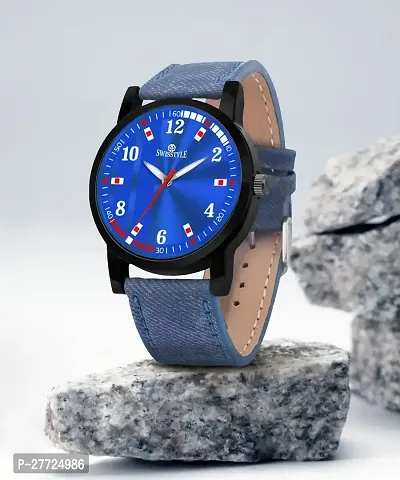 Stylish Blue Synthetic Leather Analog Watch For Men-thumb0