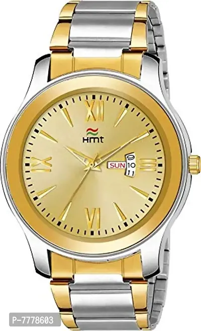 HEMT Fashion Analogue Men's Watch(Gold Dial Silver Colored Strap)