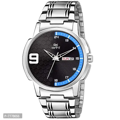 HEMT Black Dial Day n Date Display Analog Wrist Watch -HM-GR093-BLK-SLV-thumb0