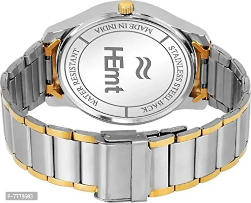 HEMT Fashion Analogue Men's Watch(Gold Dial Silver Colored Strap)-thumb3