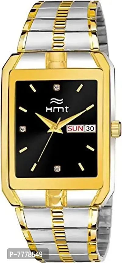 HEMT Men's Square Day and Date Display Dial Analog Watch (Black)