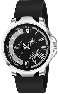 Stylish Black Silicone Analog Watch For Men-thumb1