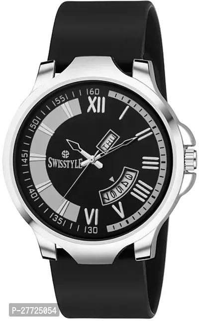 Stylish Black Silicone Analog Watch For Men-thumb2