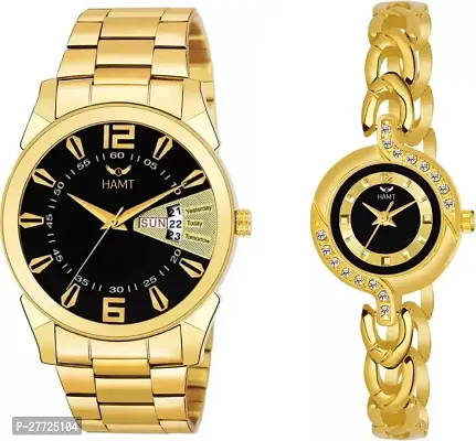 Stylish Golden Metal Analog Watch For Men Pack Of 2