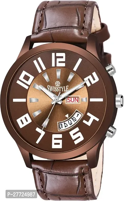 Stylish Brown Synthetic Leather Analog Watch For Men-thumb0