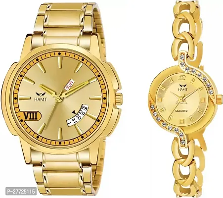 Stylish Golden Metal Analog Watch For Men Pack Of 2-thumb0