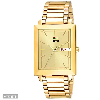 HEMT Day and Date Display Analog Men's Watch (HM-GSQ302-GLD-GLD, Golden)