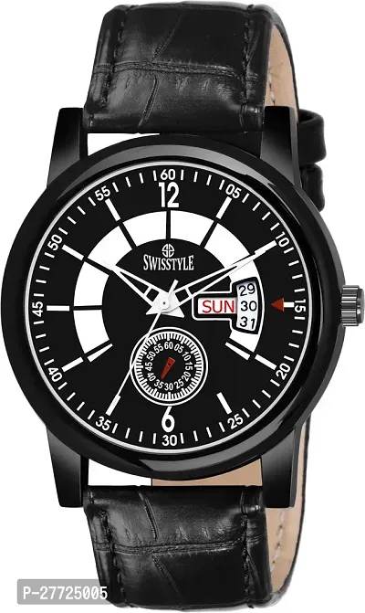 Stylish Black Synthetic Leather Analog Watch For Men