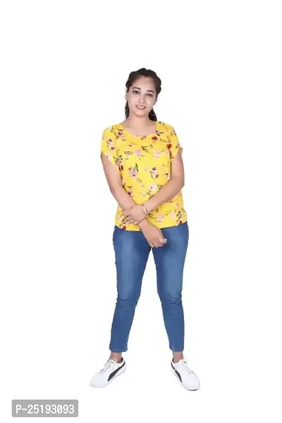 Kundlawala Women's Printed Regular fit Top (Large, Yellow)-thumb0