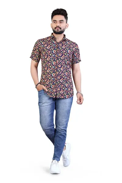 Kundlawala Men's Digital Printed Crepe Shirt