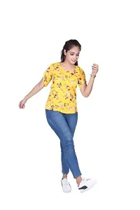 Kundlawala Women's Printed Regular fit Top (Large, Yellow)-thumb1