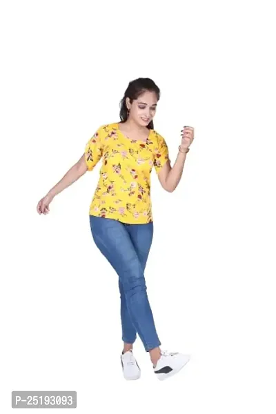 Kundlawala Women's Printed Regular fit Top (Large, Yellow)-thumb2