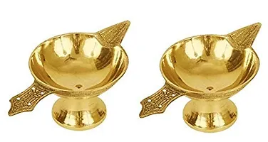 Brass Small Size Akhand Jyoti Diya For Puja (Golden) -Set Of 2-thumb3