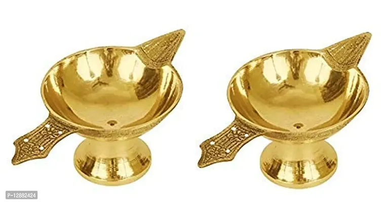 Brass Small Size Akhand Jyoti Diya For Puja (Golden) -Set Of 2-thumb0