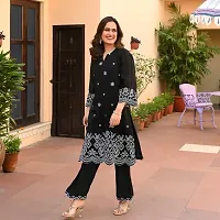 Beautiful Black Printed Rayon Straight Kurta Pant Set-thumb1