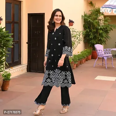 Beautiful Black Printed Rayon Straight Kurta Pant Set-thumb2