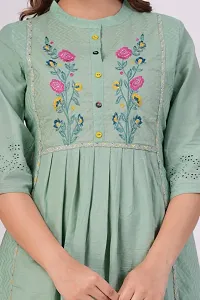 Beautiful Green Embroidered Cotton A-Line Kurta Pant With Dupatta-thumb3