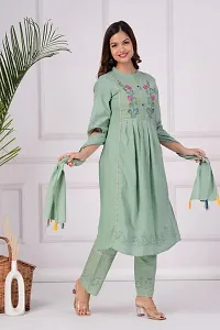 Beautiful Green Embroidered Cotton A-Line Kurta Pant With Dupatta-thumb1