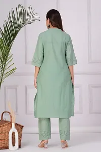 Beautiful Green Embroidered Cotton A-Line Kurta Pant With Dupatta-thumb2