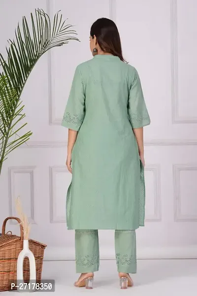 Beautiful Green Embroidered Cotton A-Line Kurta Pant With Dupatta-thumb3