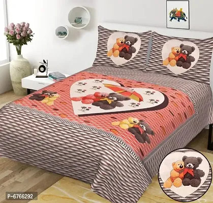 Pure Cotton Grey Teddy Bear Printed Bedsheet with 2 Matching Pillow Covers, Comfortable Bedsheet, Jaipuri Print Bedsheet-thumb0