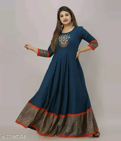 Plus Size Festive Wear Rayon Solid Ethnic Gown