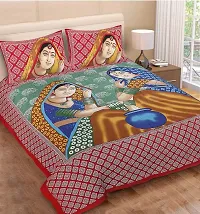 Raasthani Art Printed cotton double bedsheet with matching pillow covers-thumb1