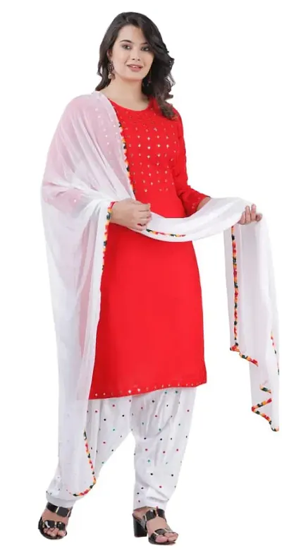 Classic Viscose Rayon Embroidered Kurta, Bottom and Dupatta Set for Women