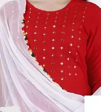 Red Rayon Kurti, Patiala and Dupatta Set-thumb1